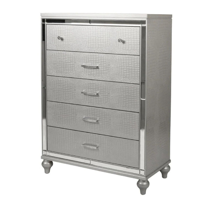 1 Piece Chest With 5 Drawers Snake Skin Bedroom Furniture - Silver