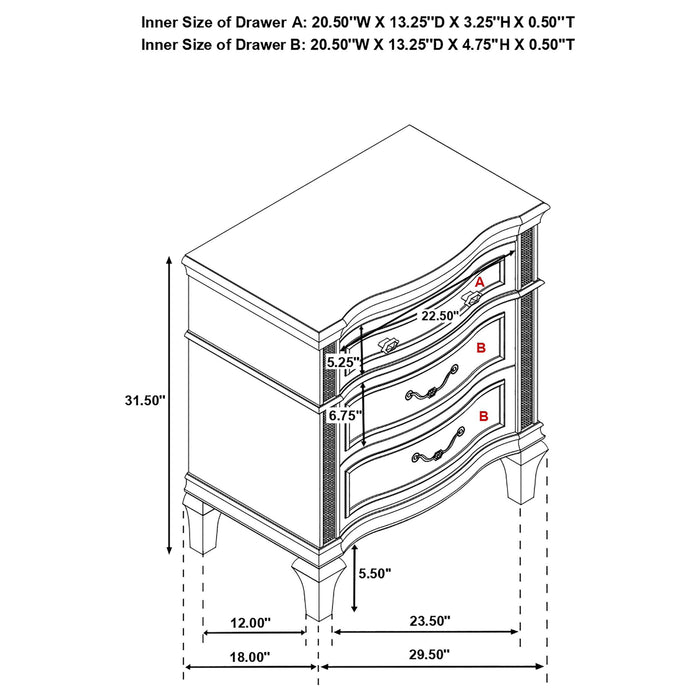 Evangeline - 3 Drawer Nightstand - Oak