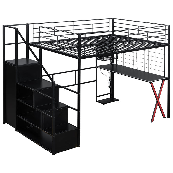 Loft Bed With Built In Work Station, Wardrobe, Storage Staircase And LED