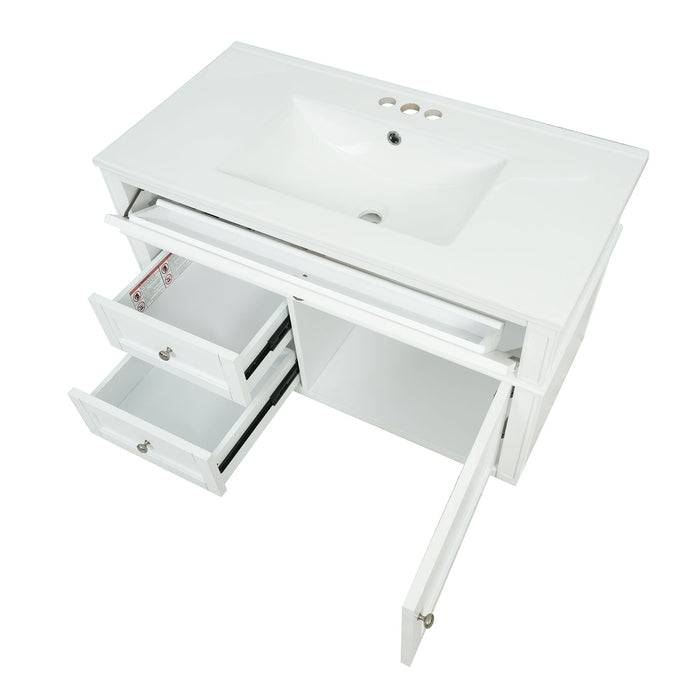 Modern Wall Mounted Floating Cabinet With Double Drawer And Sink