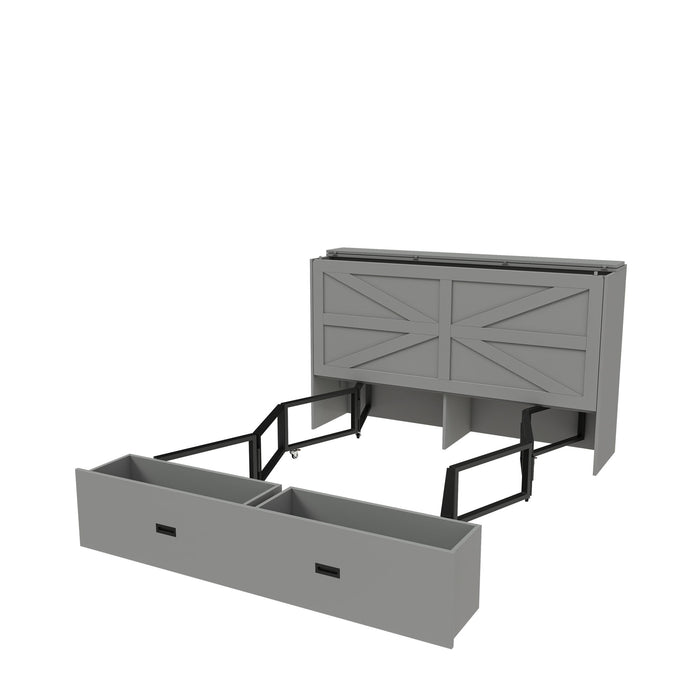 Murphy Bed With Storage Drawers And Charging Cabinet, Foldable Panels, Swivel Wheels