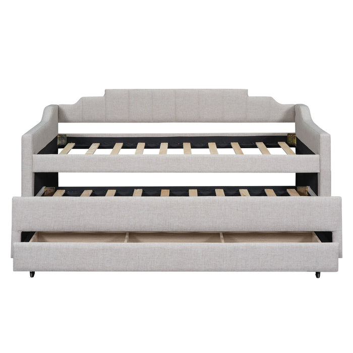 Upholstered Simple Design Daybed With Trundle And 3 Drawers