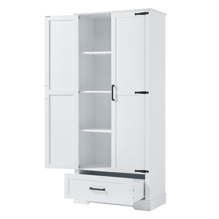 Tall Bathroom Storage Cabinet With 2 Doors And 2 Drawer, Adjustable Shelf - White