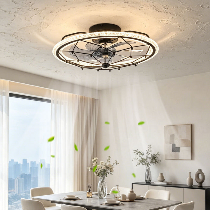 Caged Ceiling Fan With Remote Control Lights, 6 Speeds, 3 Color Temperature LED - Antique Black