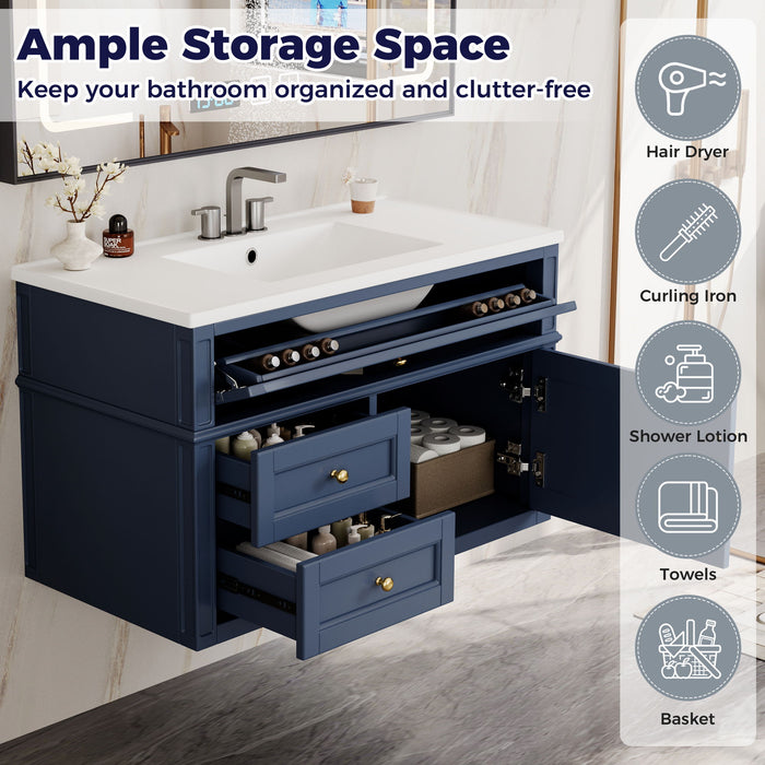 Modern Wall Mounted Floating Cabinet With Double Drawer And Sink