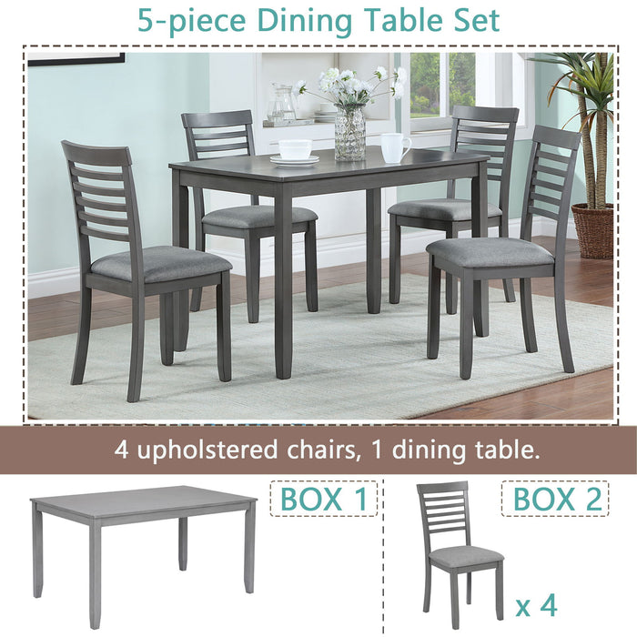 5 Pieces Modern Dining Set, Rectangular Wooden Dining Table With 4 Upholstered Chairs
