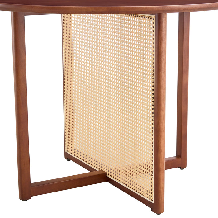 Retro Round Table With Imitation Rattan Rubber Wood - Walnut