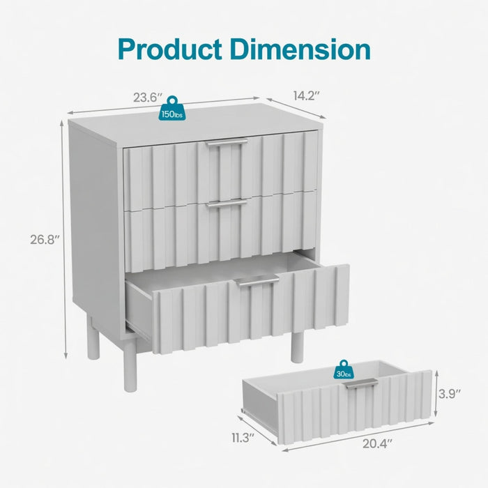 Fluted 3 Drawer Dresser