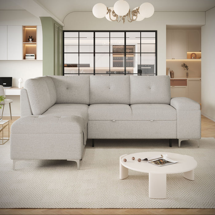 Versatile L Shaped Sofa Bed With Storage, Cup Holders, USB Ports Chenille