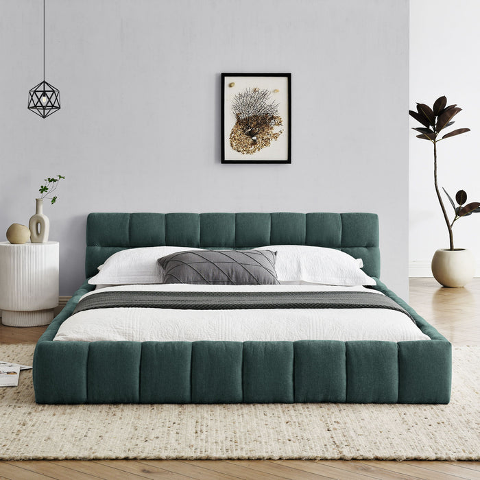 Modern Platform Bed Frame With Thick Chenille Fabric