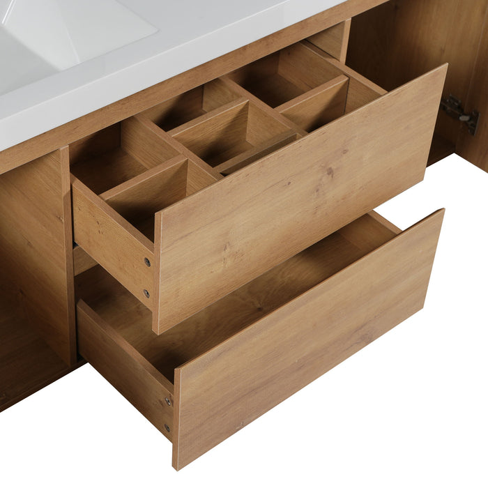 Double Sink Bathroom Vanity, Cabinet & Soft Close Doors, Divided Drawers, Wall Mounted Storage - Wood