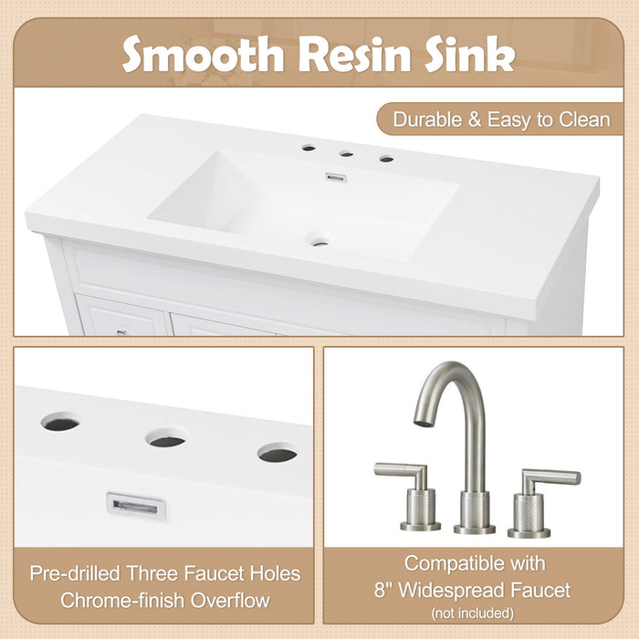 Bathroom Vanity & Sink, 6 Soft Close Drawers & Double Doors - White