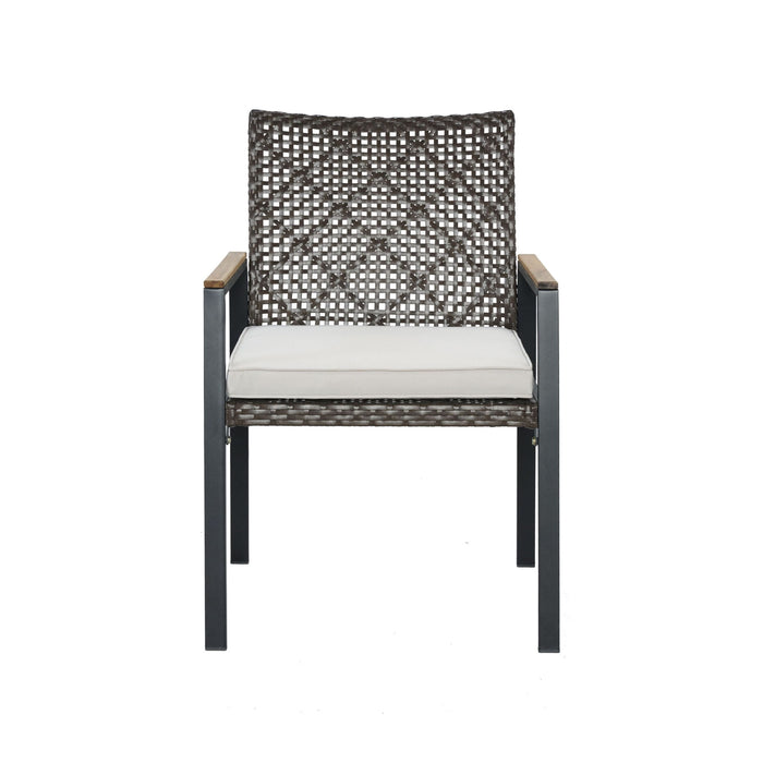 5 Piece Patio Dining Table Set, Acacia Wood Table Top With Umbrella Hole