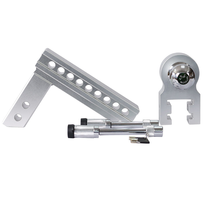 Alu - Adjustable Trailer Drop Hitch 2" Receiver 8" Adjustable - Silver