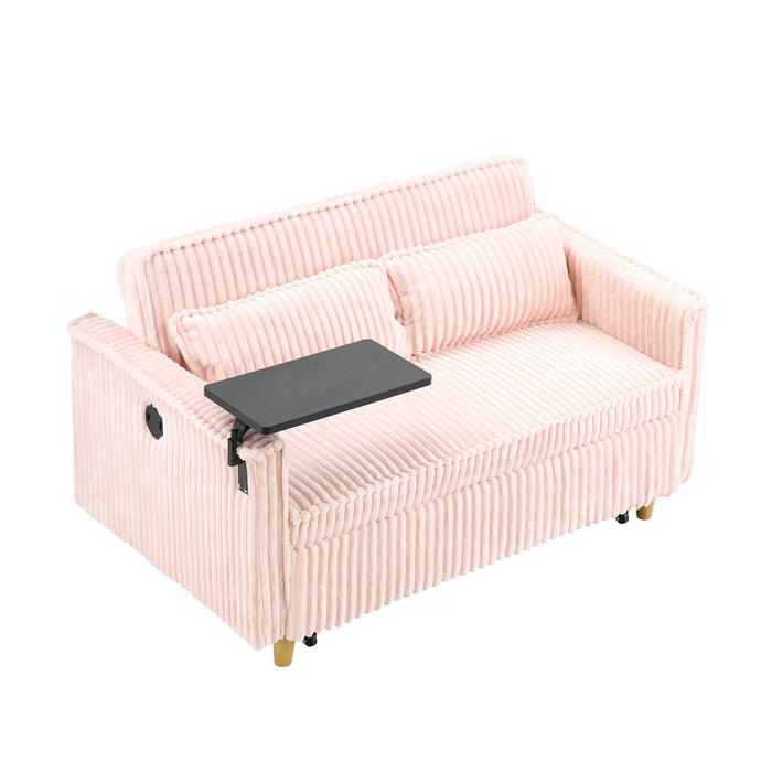 Pull Out Sofa With Movable Tabletop And USB Ports