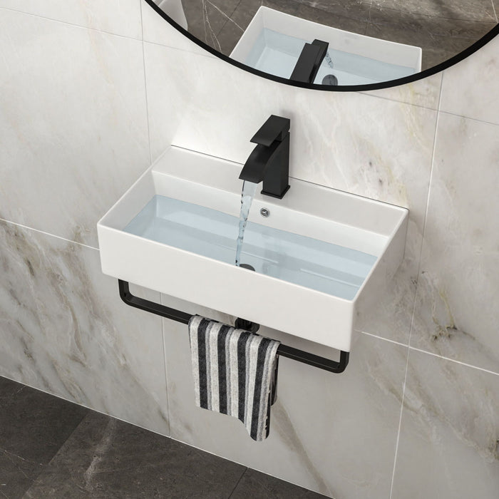 Wall Mounted Rectangular Bathroom Sink With Towel Bar