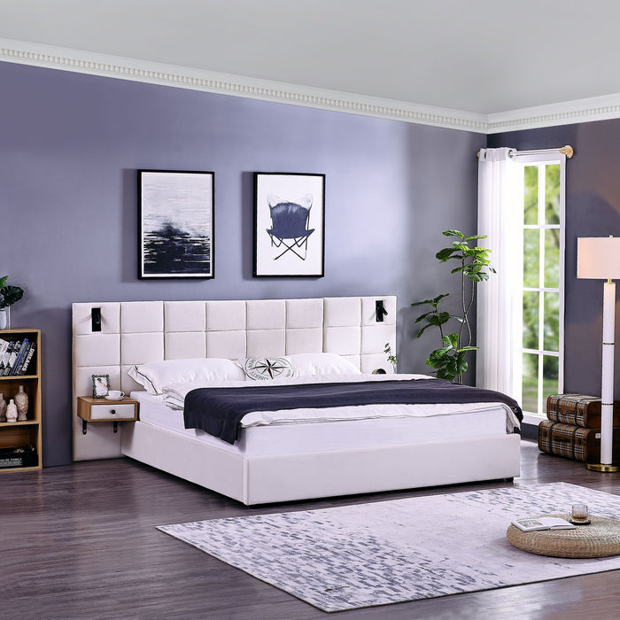 Upholstered Hydraulic Platform Bed With Storage Shelves, Reading Lamps, USB Port