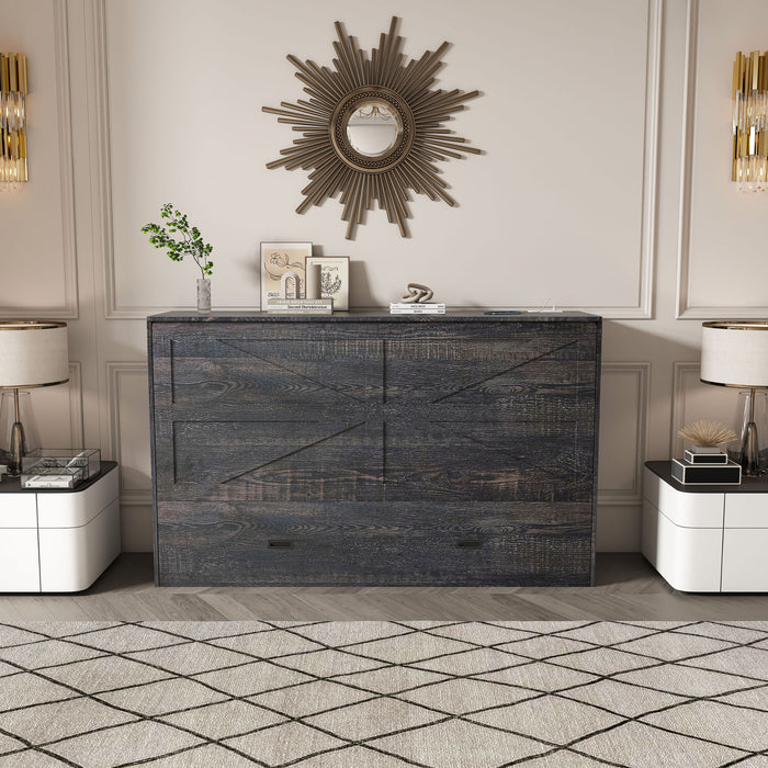 Murphy Bed With Storage Drawers And Charging Cabinet, Foldable Panels, Swivel Wheels