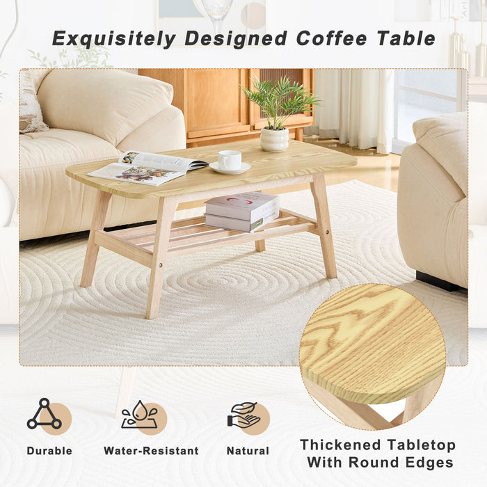 Coffee Table With Double Layer Storage For Living Rooms - Wood