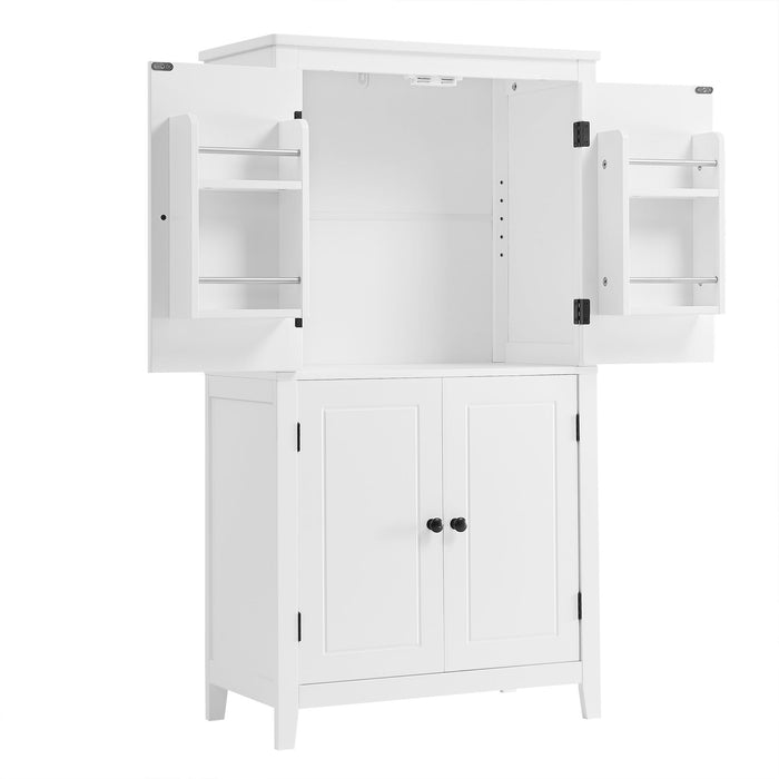 Elegant Bathroom Floor Storage Cabinet With 4 Doors, Adjustable Shelves