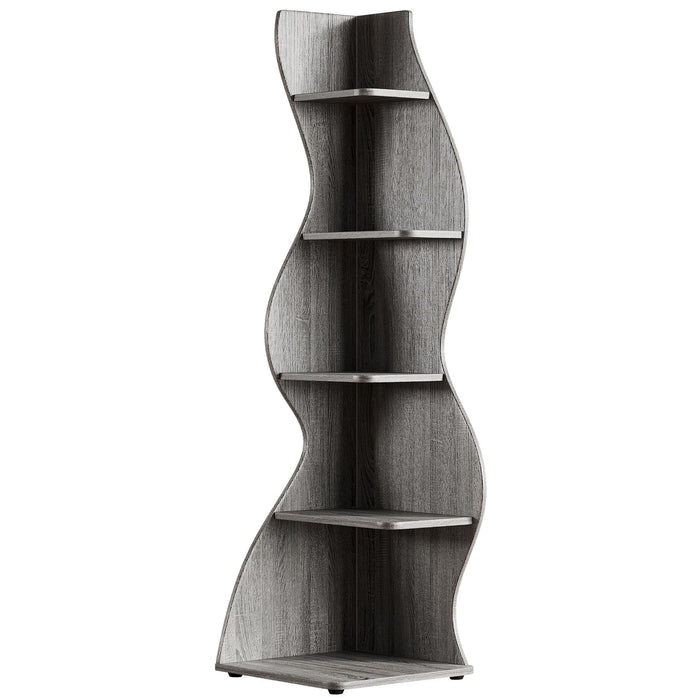 5 Tier Wavy Corner Bookshelf And Plant Stand For Living Room