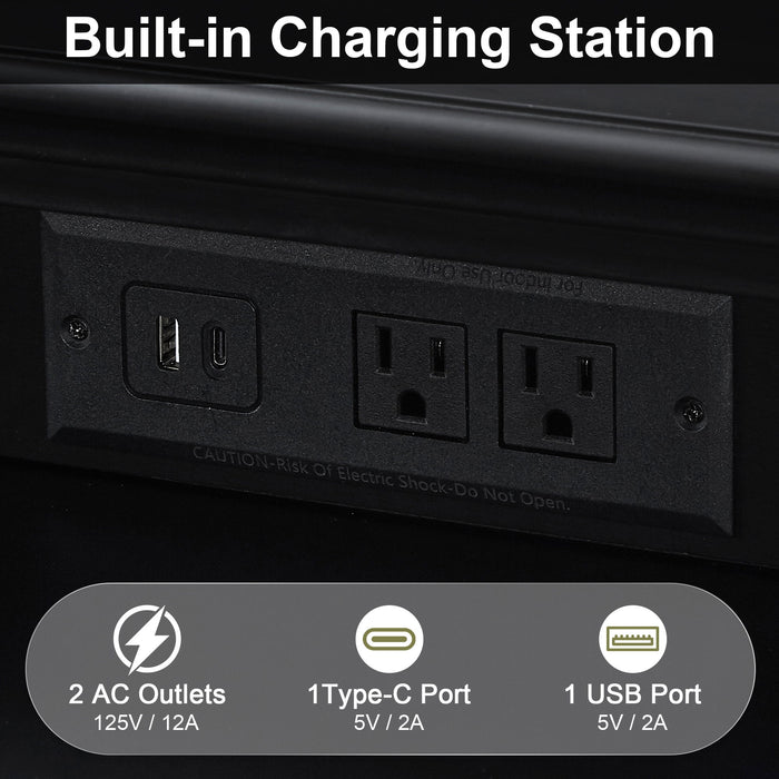 Nightstand With Charging Station, 3 Drawer Storage Table
