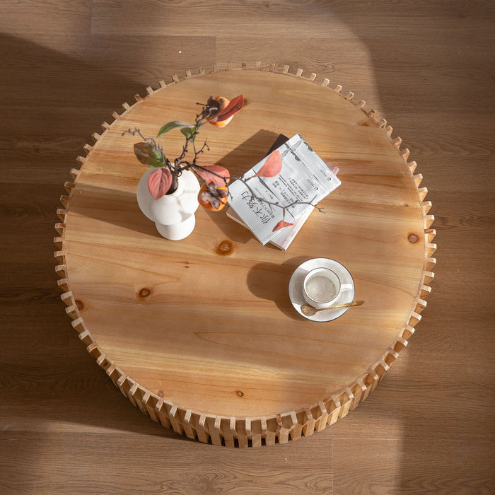 Cylindrical Coffee Table With Vertical Texture Relief