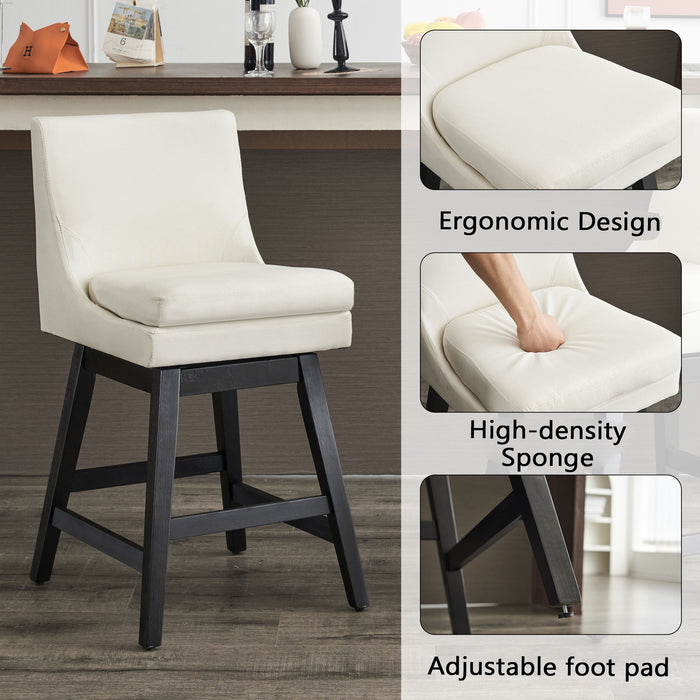 Upholstered Swivel Bar Stools With Ergonomic Design (Set of 2) - Cream White