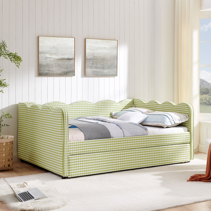 Gingham Daybed With USB Charging Port, Wave-Shaped Design
