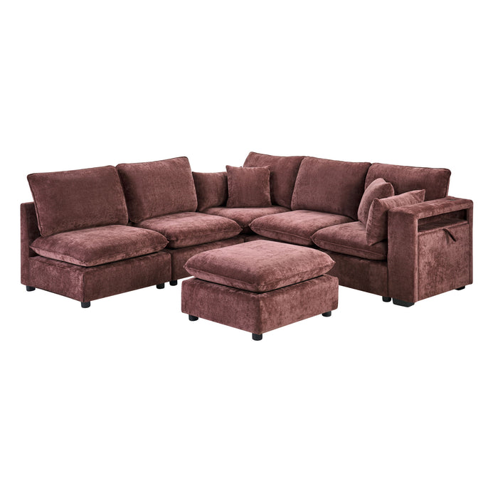 Modern Sectional Sofa U-Shaped With Movable Ottoman Storage Armrests And USB Ports