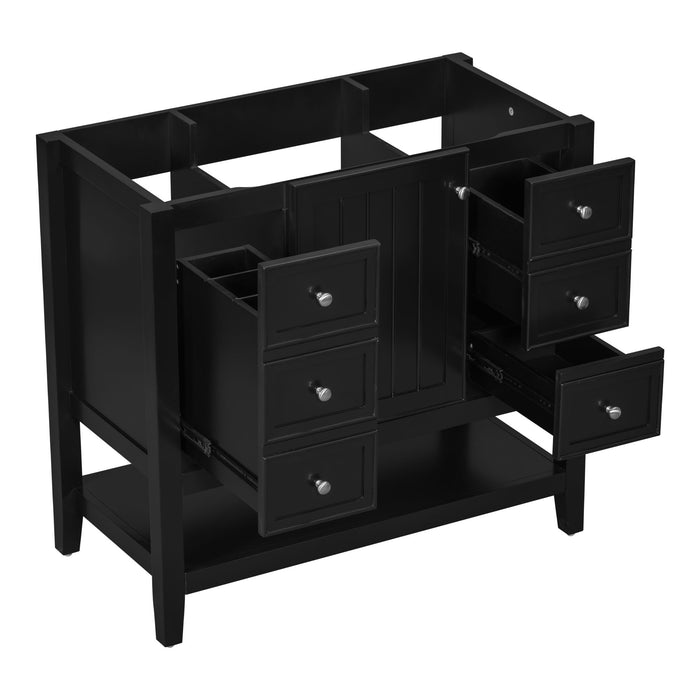 36" Bathroom Vanity Base With 2 Cabinet And 3 Drawers - Black