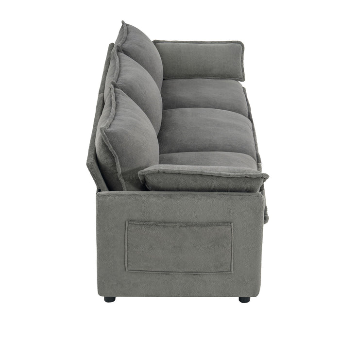 Modern 3 Seater Sofa With Side Storage Pockets For Living Room