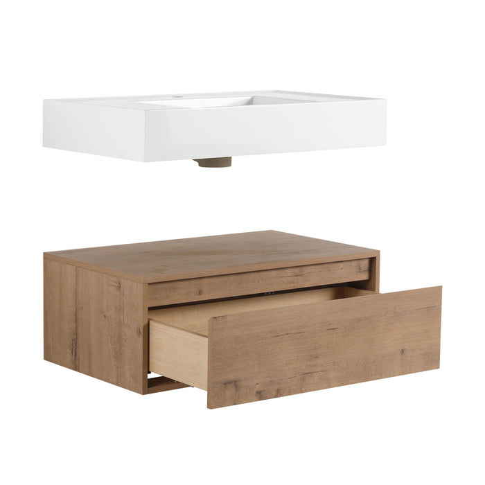 Wall Mounted Bathroom Vanity With Resin Sink And Soft Close Drawer In Imitative - Imitative Oak
