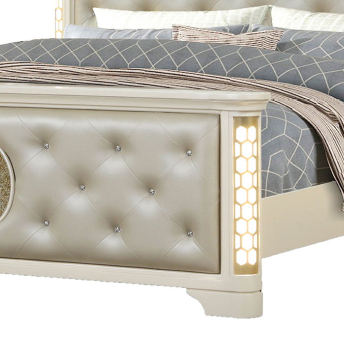 Jasmine - Queen Size Tufted Upholstery & LED Bed - Beige