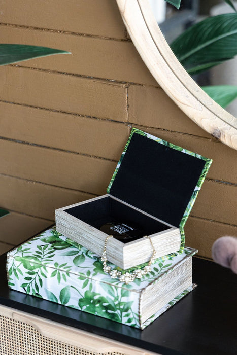 Botanical And Book Boxes (Set of 2) - White / Green