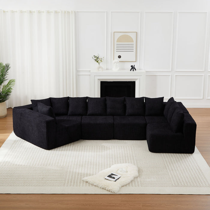 L - Shaped Modular Sofa With Deep Seat And 11 Pillows