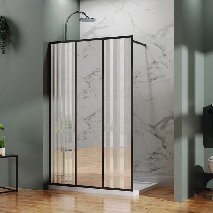 Shower Door With Center Mirror And Fluted Panels
