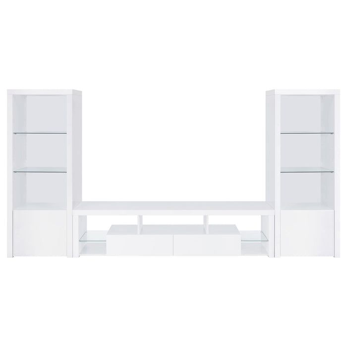 Lance - 3 Shelf Media Tower With Shelves And Hidden Cabinet - Gloss White