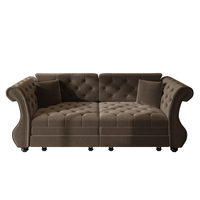 Oversized Chesterfield Pull Out Sofa Bed, Roll Arm Couch With Flower Tufting For Living Room