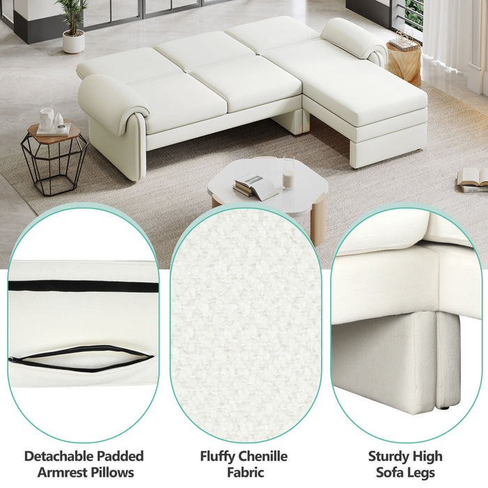 Convertible Futon Sofa Bed With Adjustable Backrest, Reversible Chaise Lounge And 2 Removable Armrest Pillows