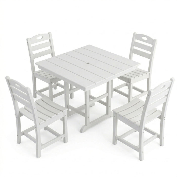 Outdoor Patio Dining Set, Square Table With Umbrella Hole And Armless Chairs