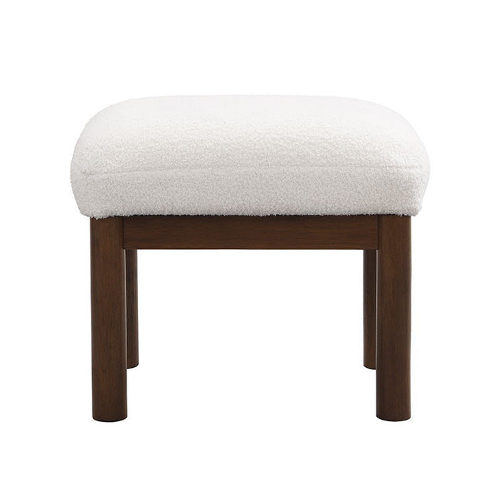 Modern Accent Chair With Ottoman, Mid Century Lounge Chair With Footrest, Comfy Fabric Armchair Upholstered Set With Solid Wood Frame For Living Room - White