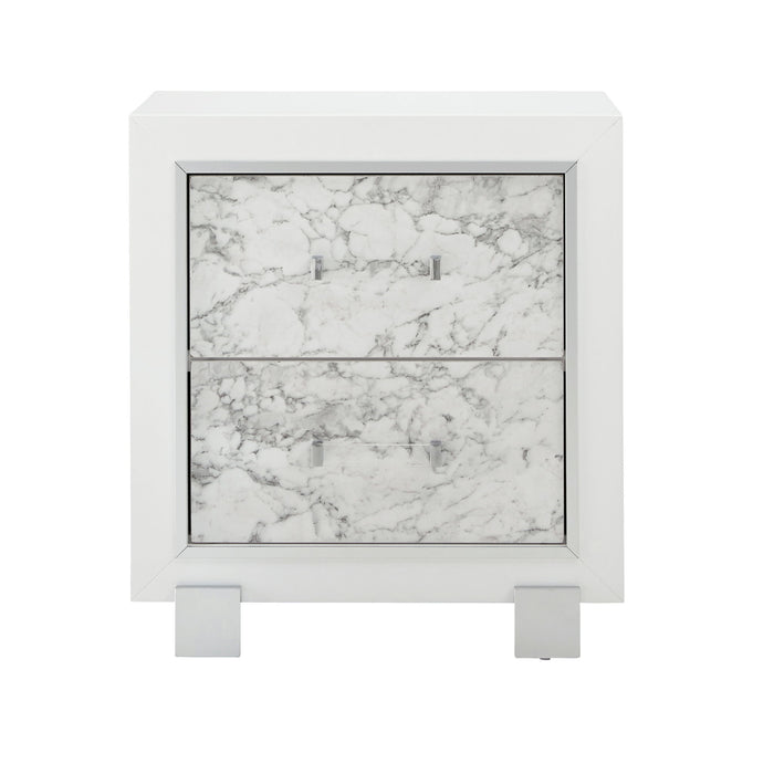 Skye - Marble Nightstand - White