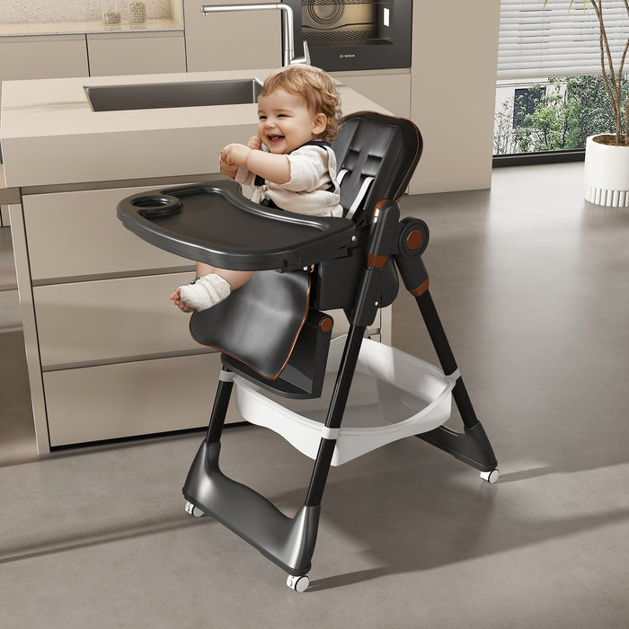 Adjustable Baby High Chair 0-6 Years, Portable Infant Feeding Seat With Safety Belt, Silent Lockable Wheels