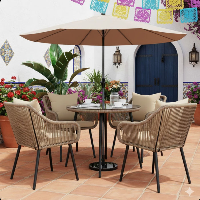 5 Piece Twisted Rattan Patio Dining Set With Table