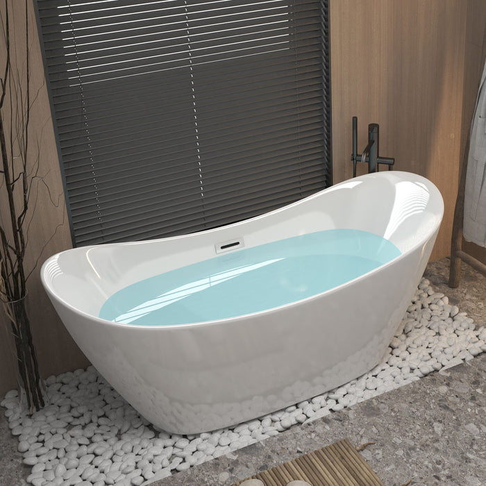 Freestanding Tub With Overflow And Pop Up Drain, Ergonomic Design