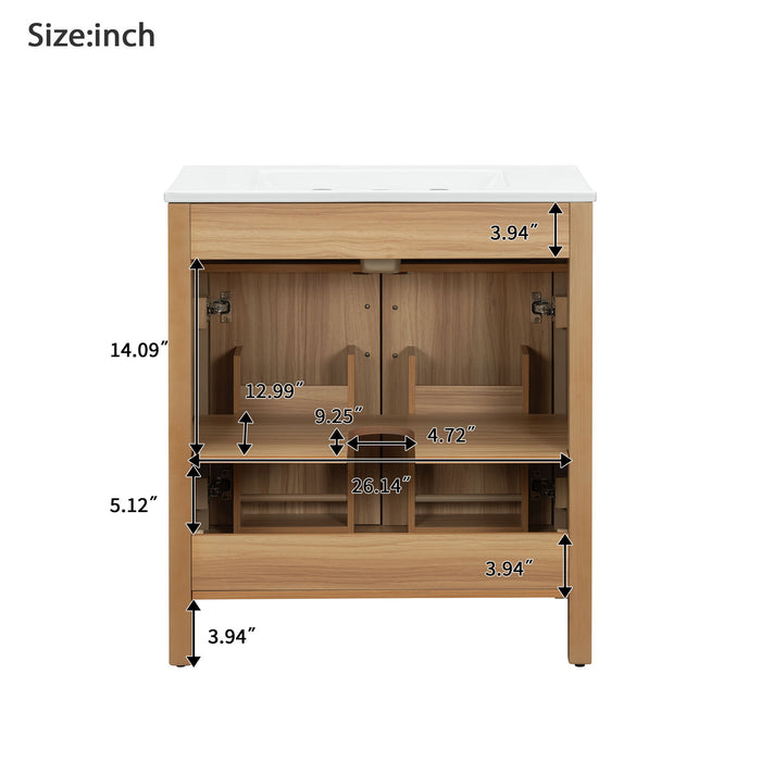 Bathroom Vanity With Flip Drawer, 2 Soft Close Doors, Adjustable Shelf And Ceramic Sink