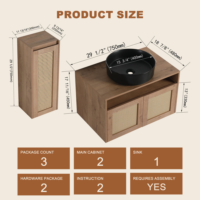 Bathroom Vanity With Art Sink And Side Cabinet, Float Mounting Design