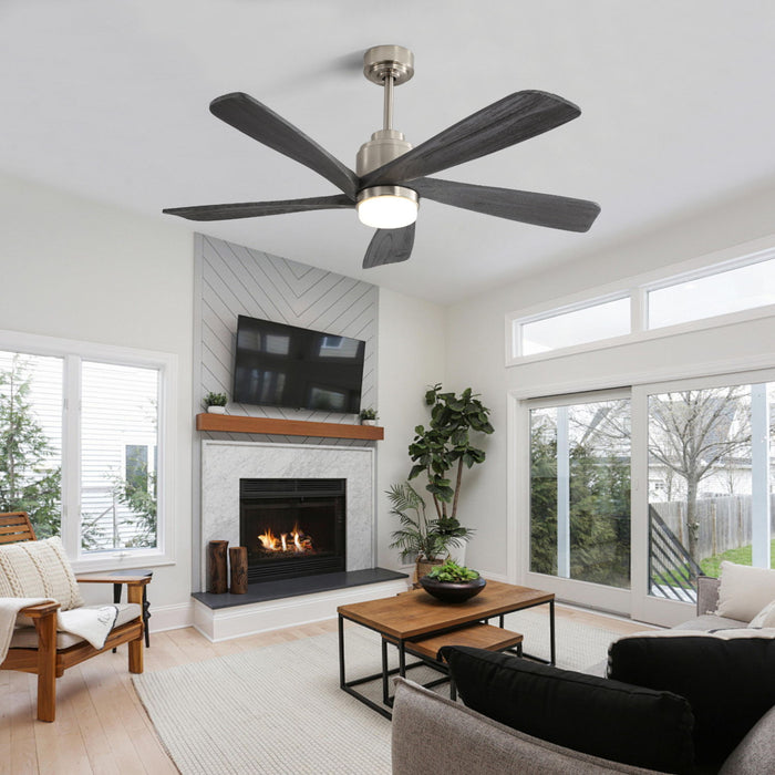 52" Ceiling Fan With Dimmable LED Light, 5 Blades, Reversible DC Motor - Nickel