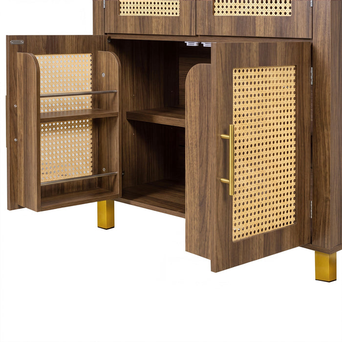 Tall Arched Cabinet With Rattan Doors & Adjustable Shelves